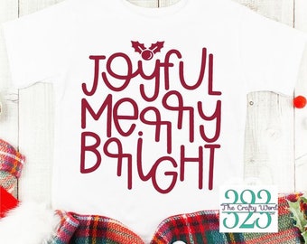 Christmas Joyful Merry Bright Kids Shirt
