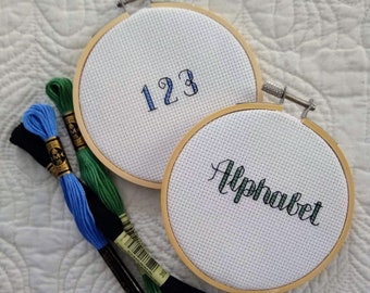 Alphabet cross stitch pattern PDF, Modern Cursive lettering, Full alphabet with numbers