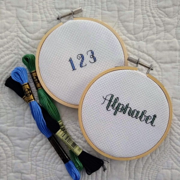 Alphabet cross stitch pattern PDF, Modern Cursive lettering, Full alphabet with numbers