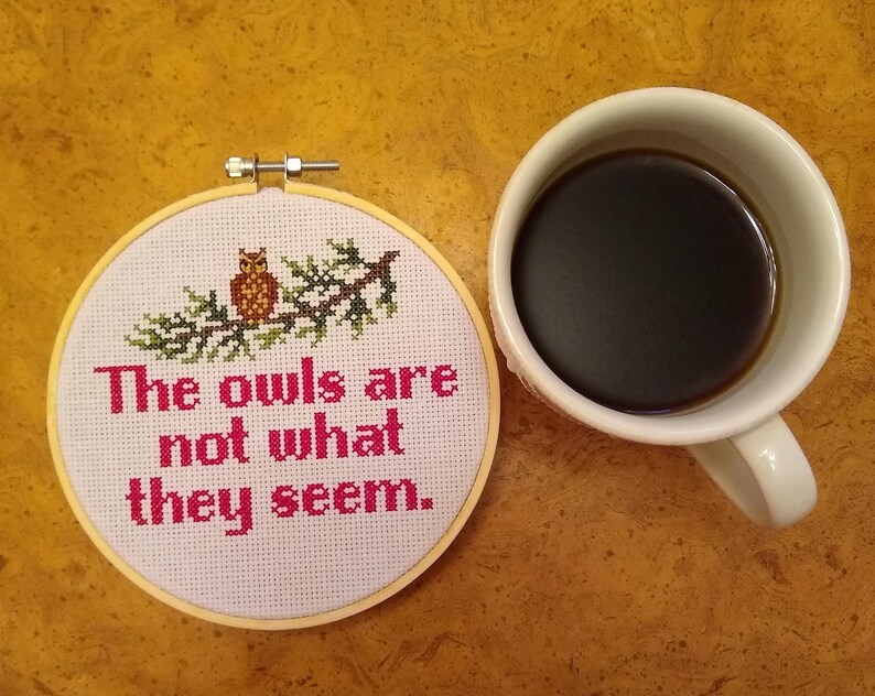 Twin Peaks Cross Stitch Kit The Owls are not What they Seem DIY 90s home decor