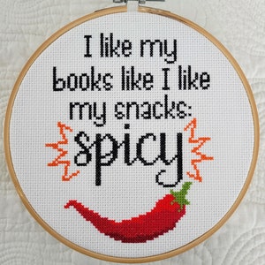 Spicy Books Cross Stitch Pattern: Funny Chili Pepper Design (PDF)