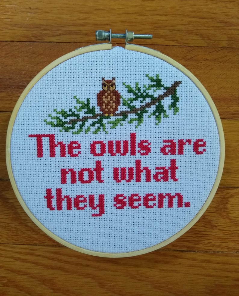 Twin Peaks Cross Stitch Kit The Owls are not What they Seem DIY 90s home decor