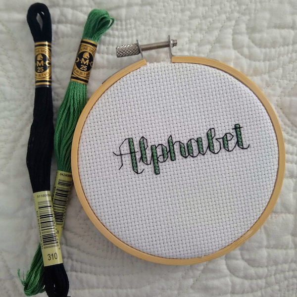 Alphabet cross stitch pattern PDF, Modern Cursive lettering