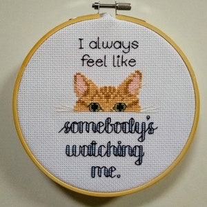 Funny cat cross stitch pattern PDF, Somebody&#39;s watching me