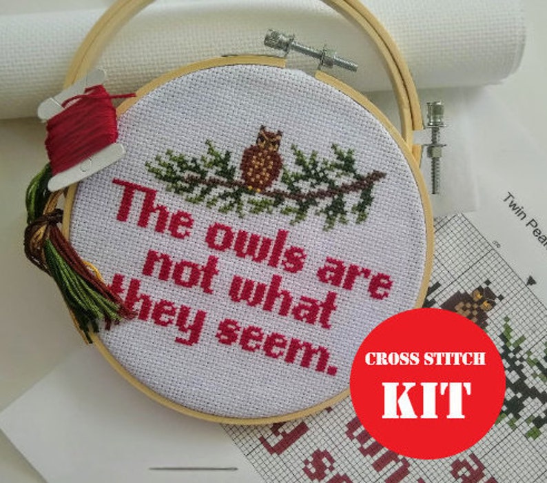 Twin Peaks Cross Stitch Kit The Owls are not What they Seem DIY 90s home decor