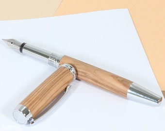 handmade precious wood fountain pen, hand-turned precious fountain pen made of olive wood