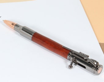 handmade precious wood ballpoint pen, hand-turned ballpoint pen made of Padouk with repeating mechanism