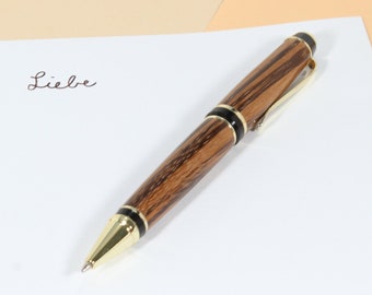 handmade precious wood ballpoint pen, hand-turned ballpoint pen made of zebrawood