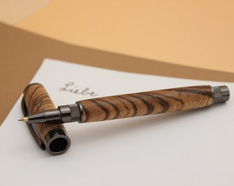 handmade precious wood rollerball, hand-turned rollerball made of zebrawood