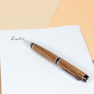 handmade precious wood ballpoint pen, hand-turned ballpoint pen made of zebrawood image 7