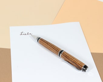 handmade precious wood ballpoint pen, hand-turned ballpoint pen made of zebrawood