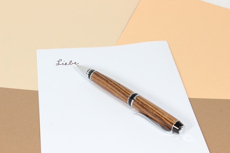 handmade precious wood ballpoint pen, hand-turned ballpoint pen made of zebrawood image 7