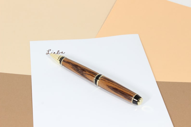 handmade precious wood ballpoint pen, hand-turned ballpoint pen made of zebrawood image 3
