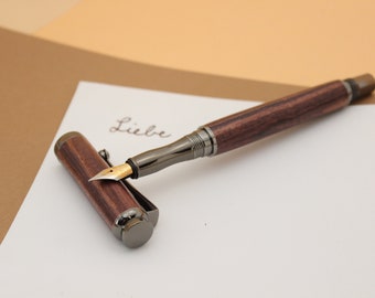 handmade precious wood fountain pen, hand-turned precious fountain pen made of violet wood (royal wood)