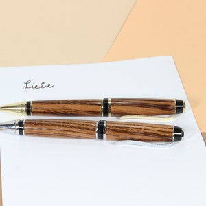 handmade precious wood ballpoint pen, hand-turned ballpoint pen made of zebrawood image 6