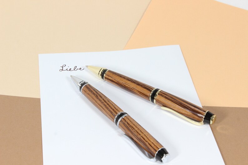 handmade precious wood ballpoint pen, hand-turned ballpoint pen made of zebrawood image 8