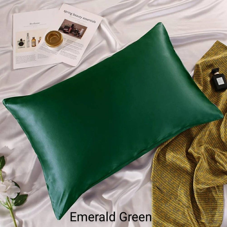 Taie d'oreiller 100 % soie garantie à vie 19 momme Standard/Grand lit/Très grand lit Service de broderie/Personnalisation/Made in USA Emerald Green