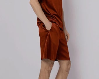 New Arrival | Luxury Silk Mens Pajama Set/Short Sleeve/Loungwear/Fathers Day Gift