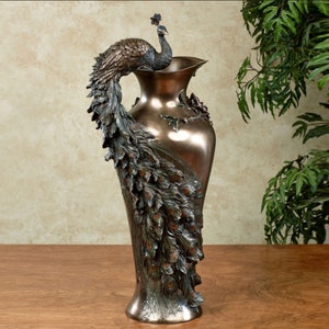 Art Nouveau Style Prunus and Peacock Vase-Height-19 Inch-Cold Cast Resin