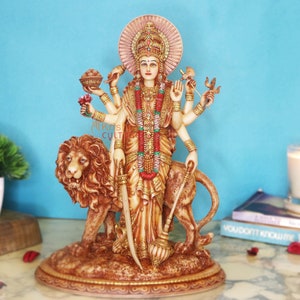 New Standing Durga Mata with Lion,Height-12 Inches,God Idols/Statue/Figuirnes,Material-Polyresin & Marble,Made in India