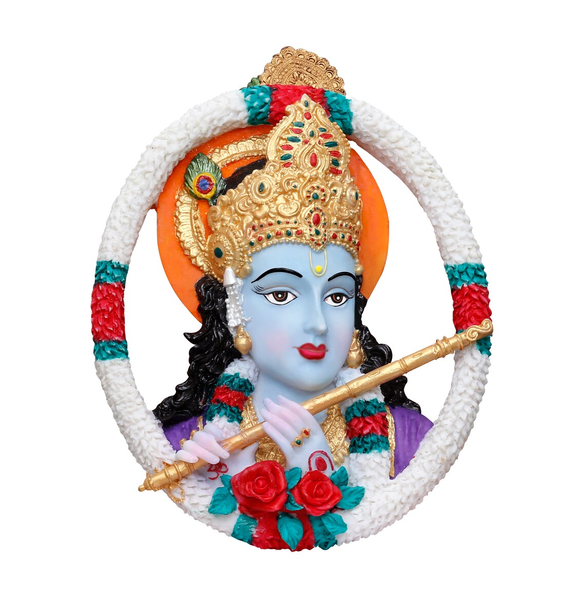 Oval Shape Krishna Idol with FluteWall HangingHeight8 Etsy