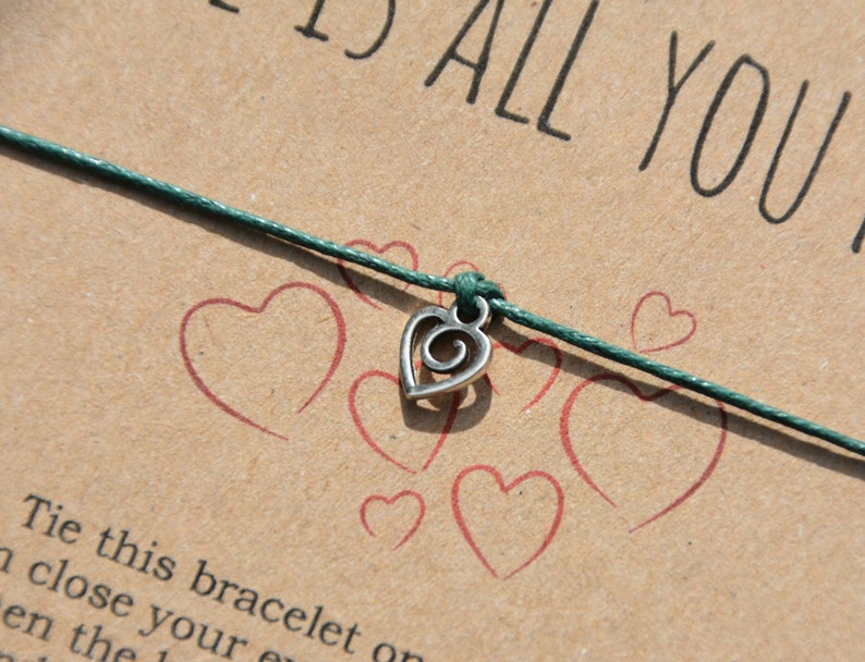 Wish Bracelet Love Is All You Need Costume Jewellery Motivational Gift Wish Card Wish String Heart Bracelet Charm Bracelet Cord Bracelet