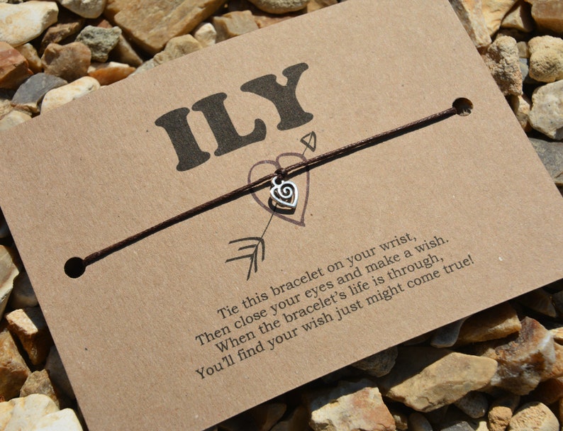 Wish Bracelet ILY I Love You Rustic Costume Jewellery Gift Heart Bracelet Charm Bracelet Wish String Cord Bracelet