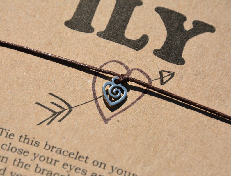Wish Bracelet ILY I Love You Rustic Costume Jewellery Gift Heart Bracelet Charm Bracelet Wish String Cord Bracelet