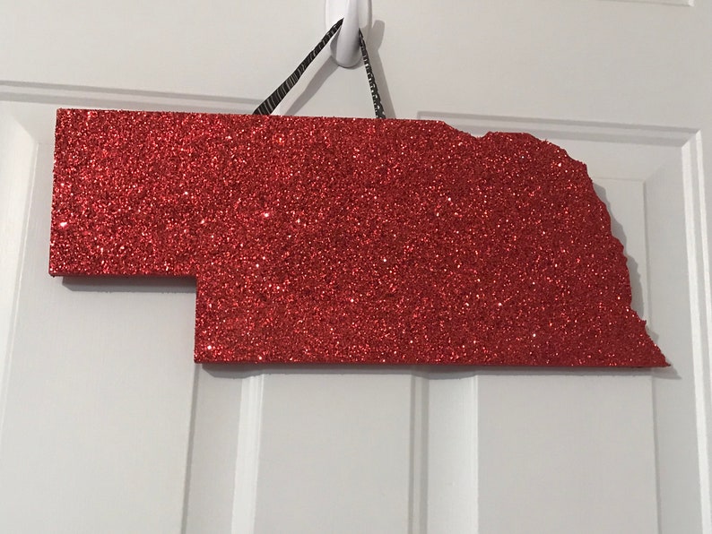 Red Glitter Nebraska State Door Hanger