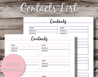 Contact List Printable