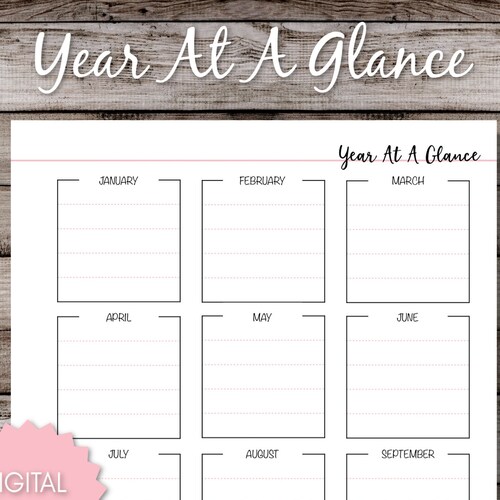 Year at A Glance Planner Printable - Etsy