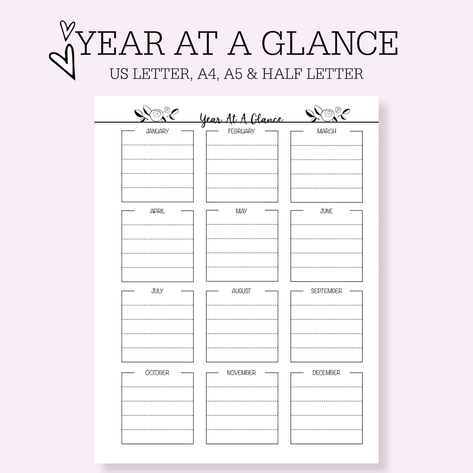 Year at A Glance Planner Printable - Etsy