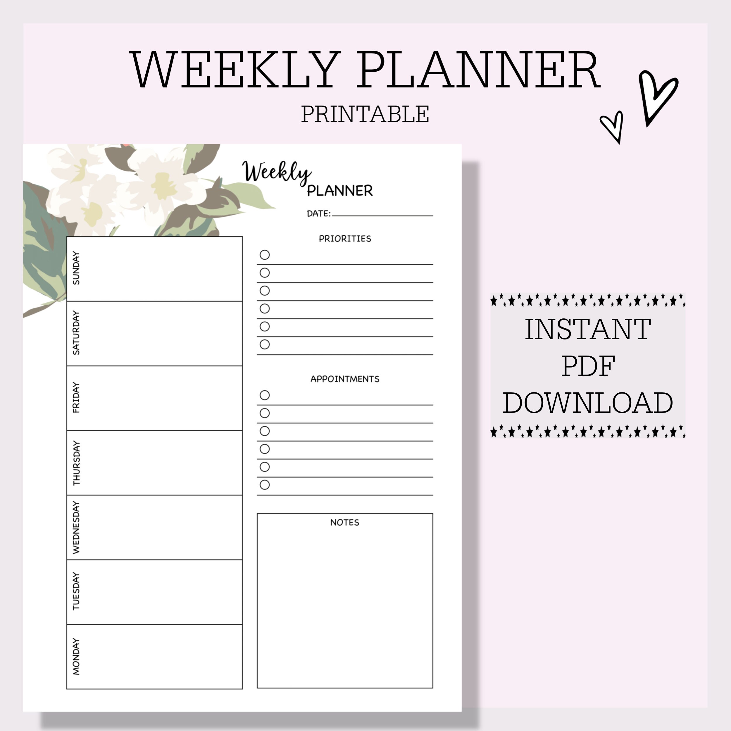 Weekly Planner Printable - Etsy