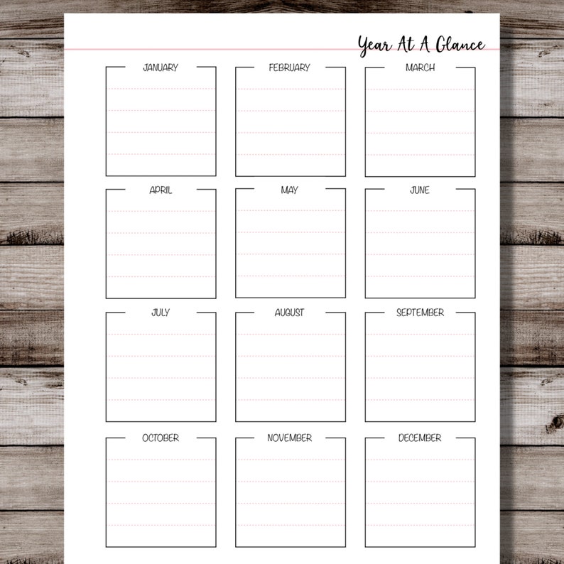 Year at A Glance Planner Printable Etsy Year at A Glance Planner Printable Etsy