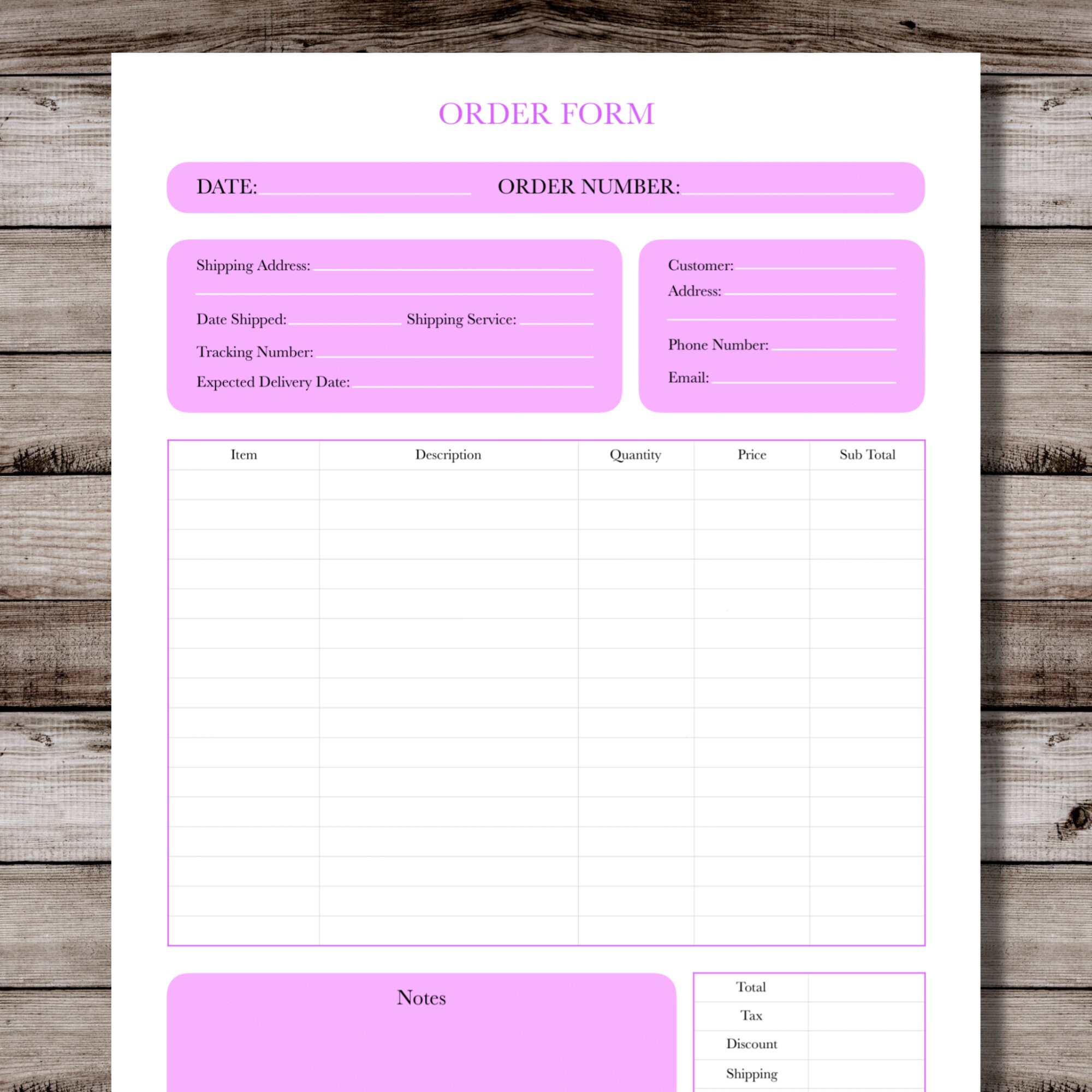 Order Form Printable - Etsy