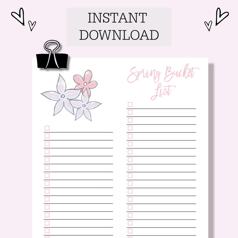 Spring List Printable Spring Bucket List Printable - Etsy