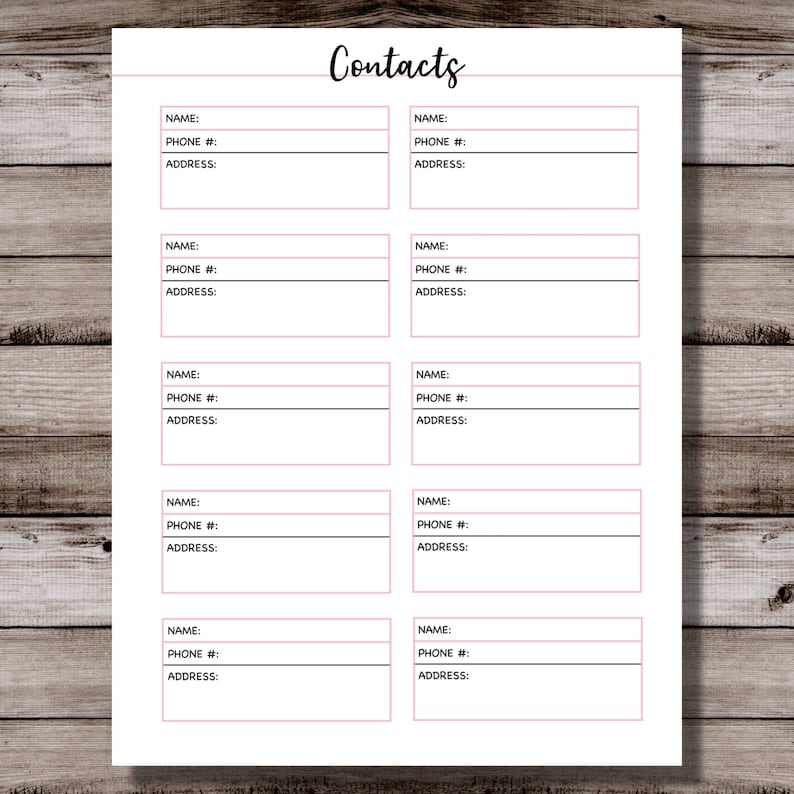 Contact List Printable - Etsy