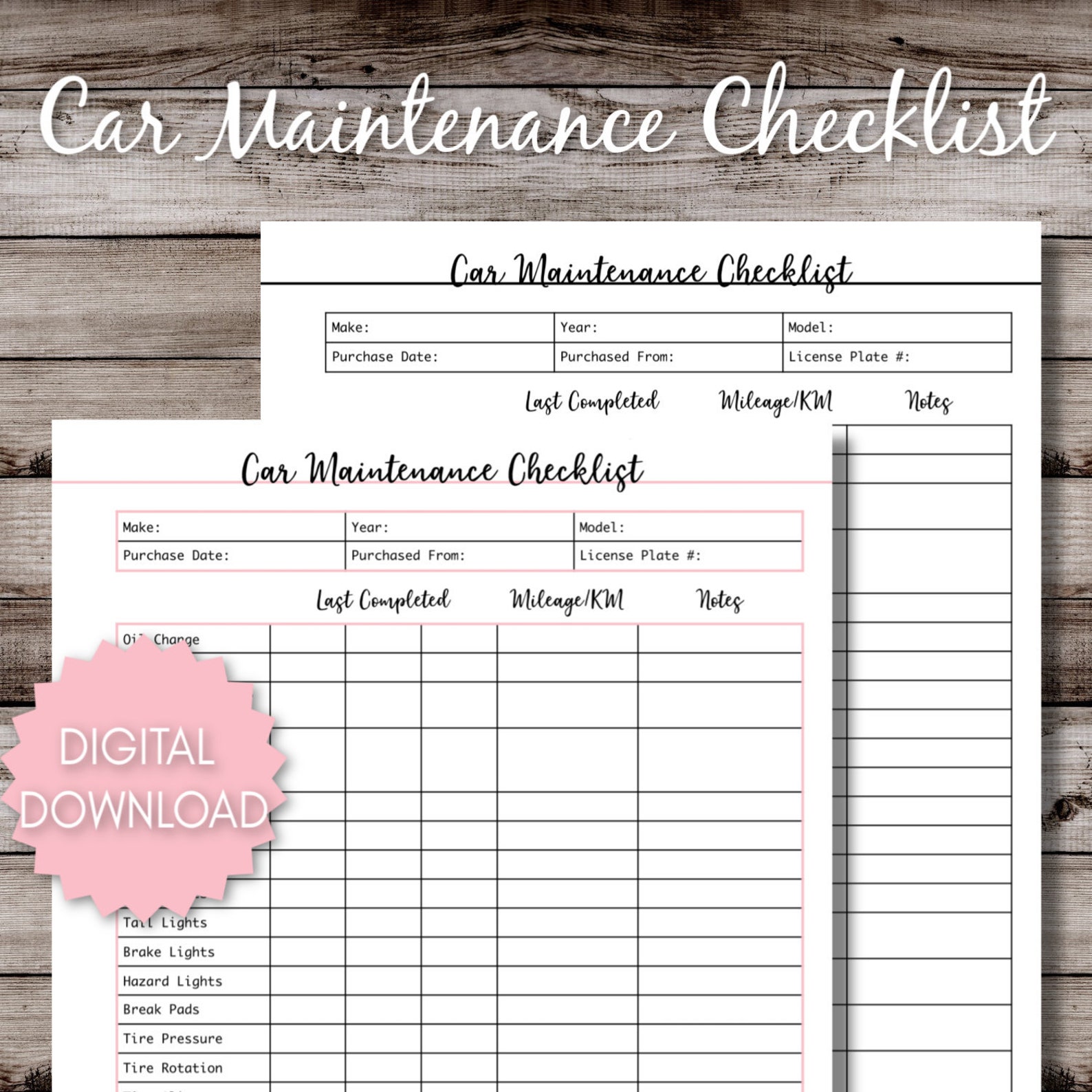 Car Maintenance Printable Checklist Image