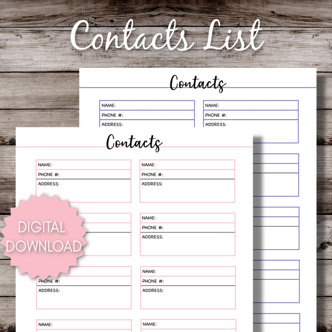Contact List Printable - Etsy