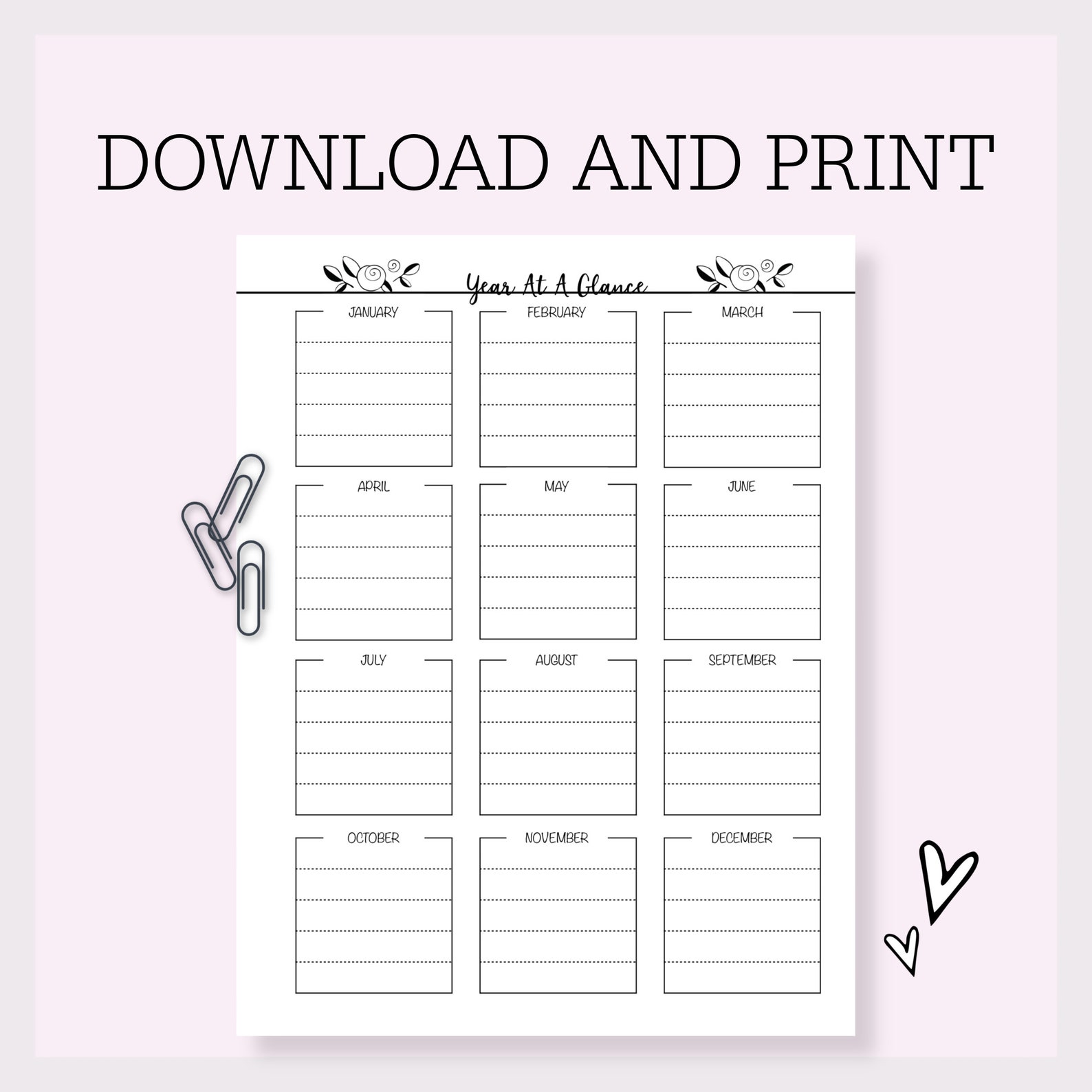 Etsy Year At A Glance Planner Printable Image