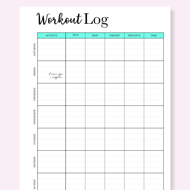 Workout Log Printable Etsy