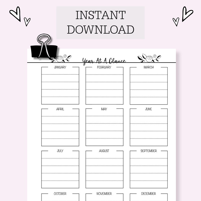 Year at A Glance Planner Printable - Etsy