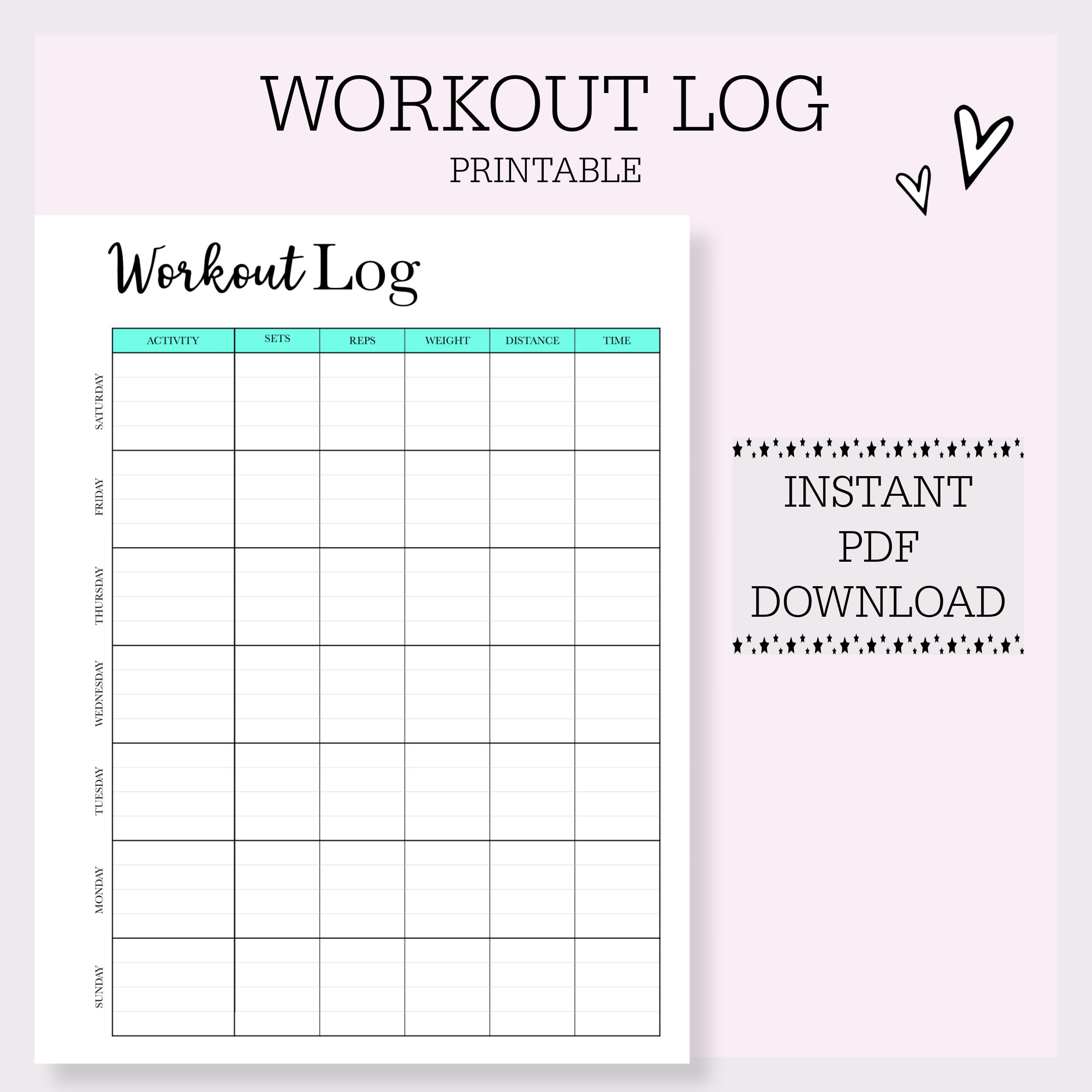 Workout Log Printable - Etsy