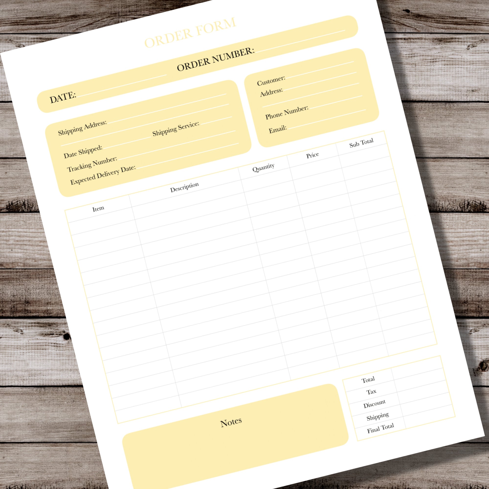 Order Form Printable - Etsy