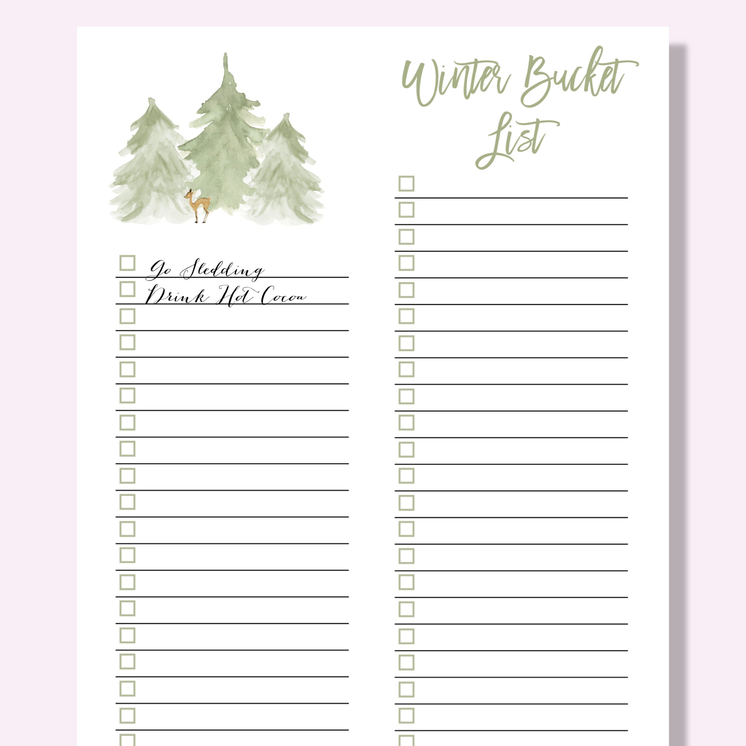 Winter Bucket List Printable - Etsy