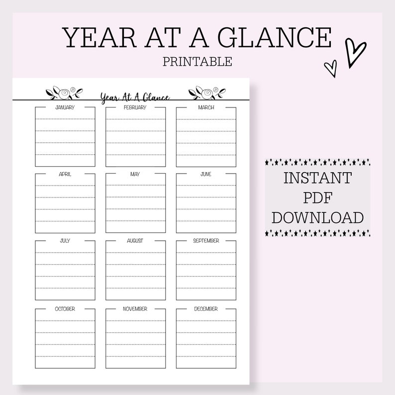 Year at A Glance Planner Printable - Etsy