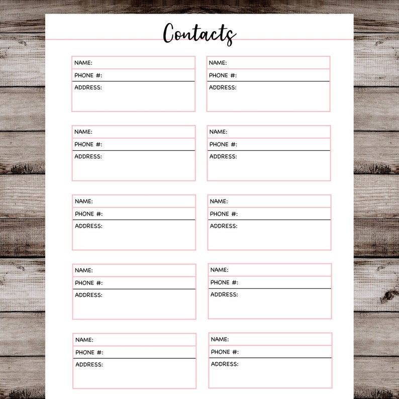 Contact List Printable - Etsy