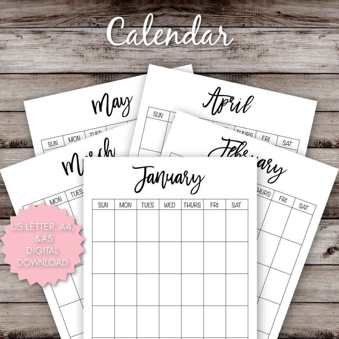 Monthly Calendar Printable - Etsy