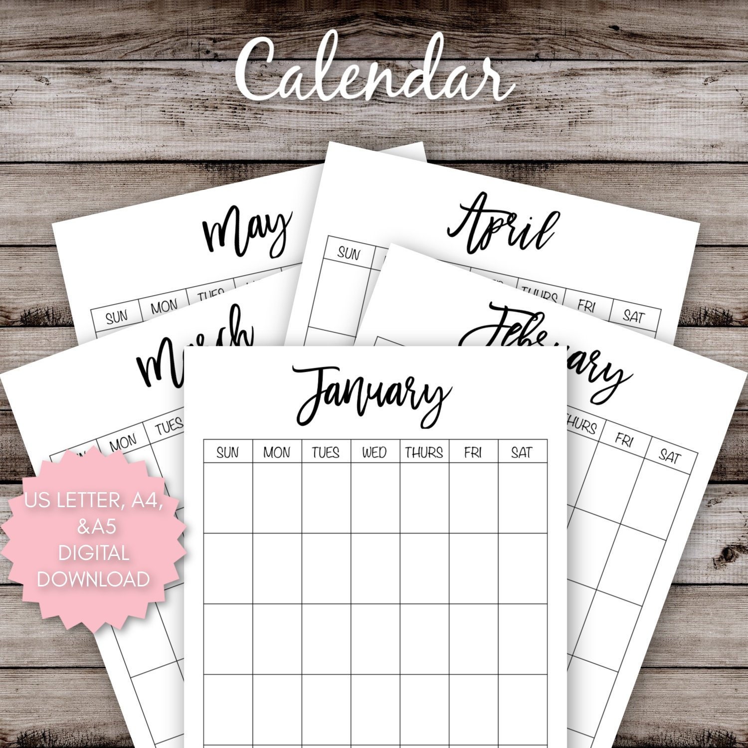 Monthly Calendar Printable Etsy