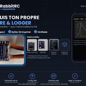Può includere: Un kit altimetro e logger fai-da-te per aeromodellismo F5L con scheda ESP32-C3 con display OLED, sensore BMP280, PCB personalizzato e custodia stampata in 3D. Include una prolunga servo da 15 cm e firmware preinstallato pronto all'uso.